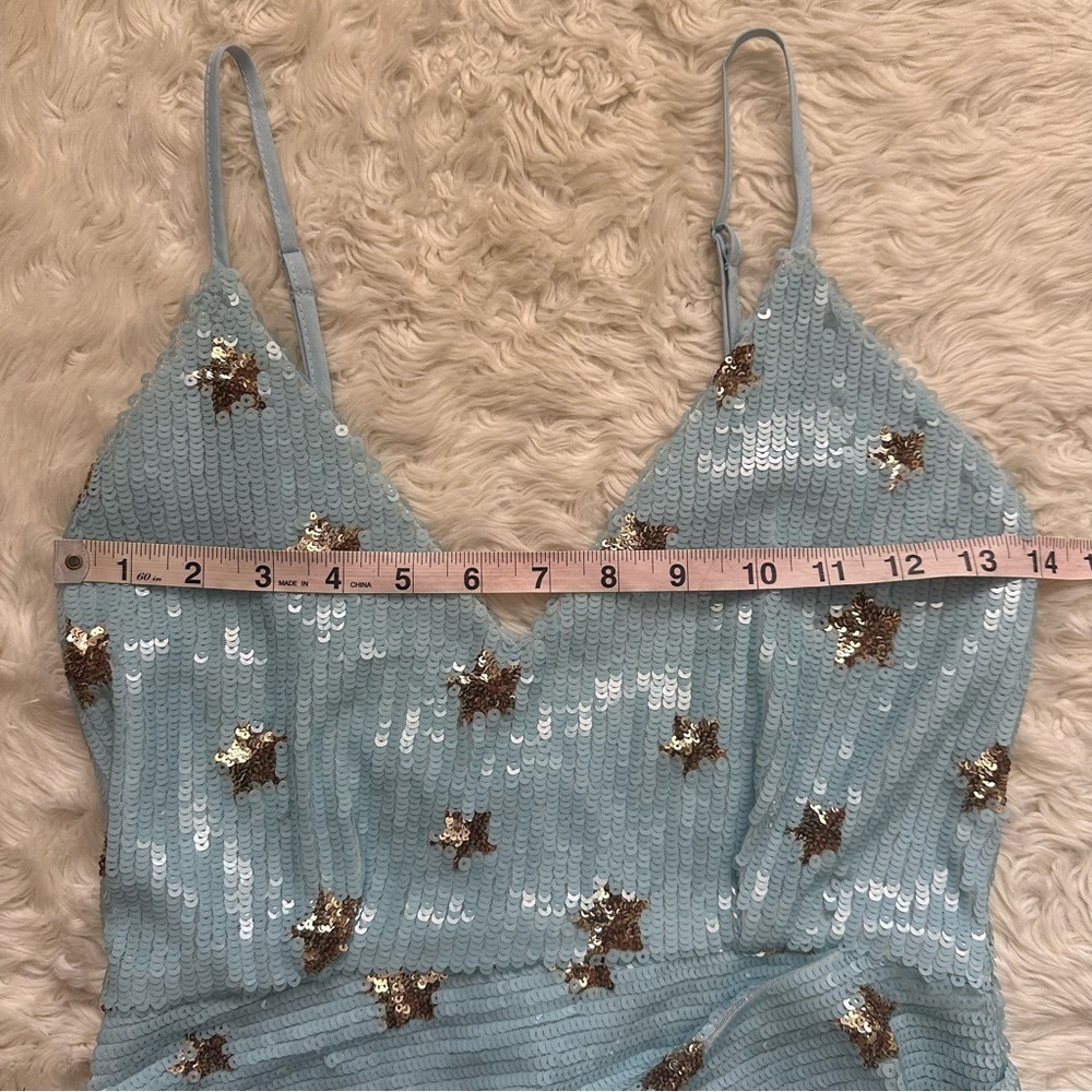 Superdown Dress Dina Mini Sequins Light Blue Star Embellished S NWT New - Picture 11 of 13